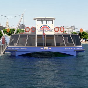 3D Sightseeing Boat Floating on Water