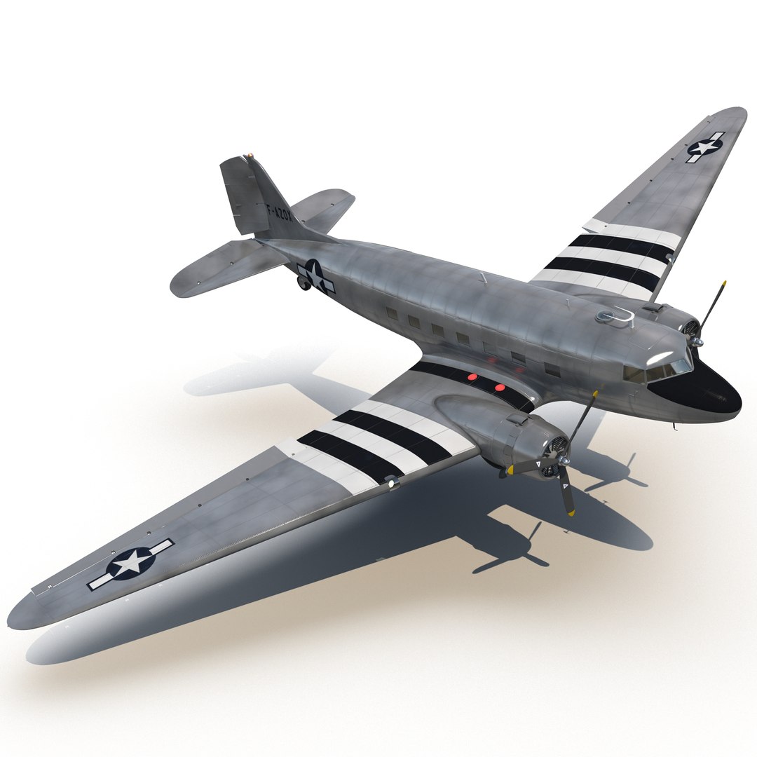DC-3 US Air Force Rigged 3D model preview