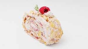 Meringue Swiss roll with raspberry and almond