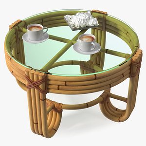 Bamboo Coffee Table with Mountain and Coffee