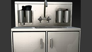 3D Industrial Stainless Steel Scrub Sink Cabinet 3D Model model