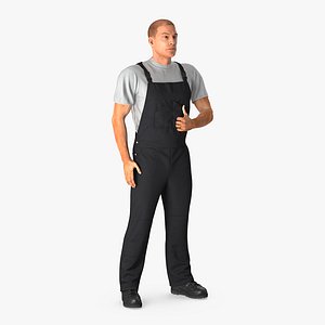 3D model worker wearing black overalls