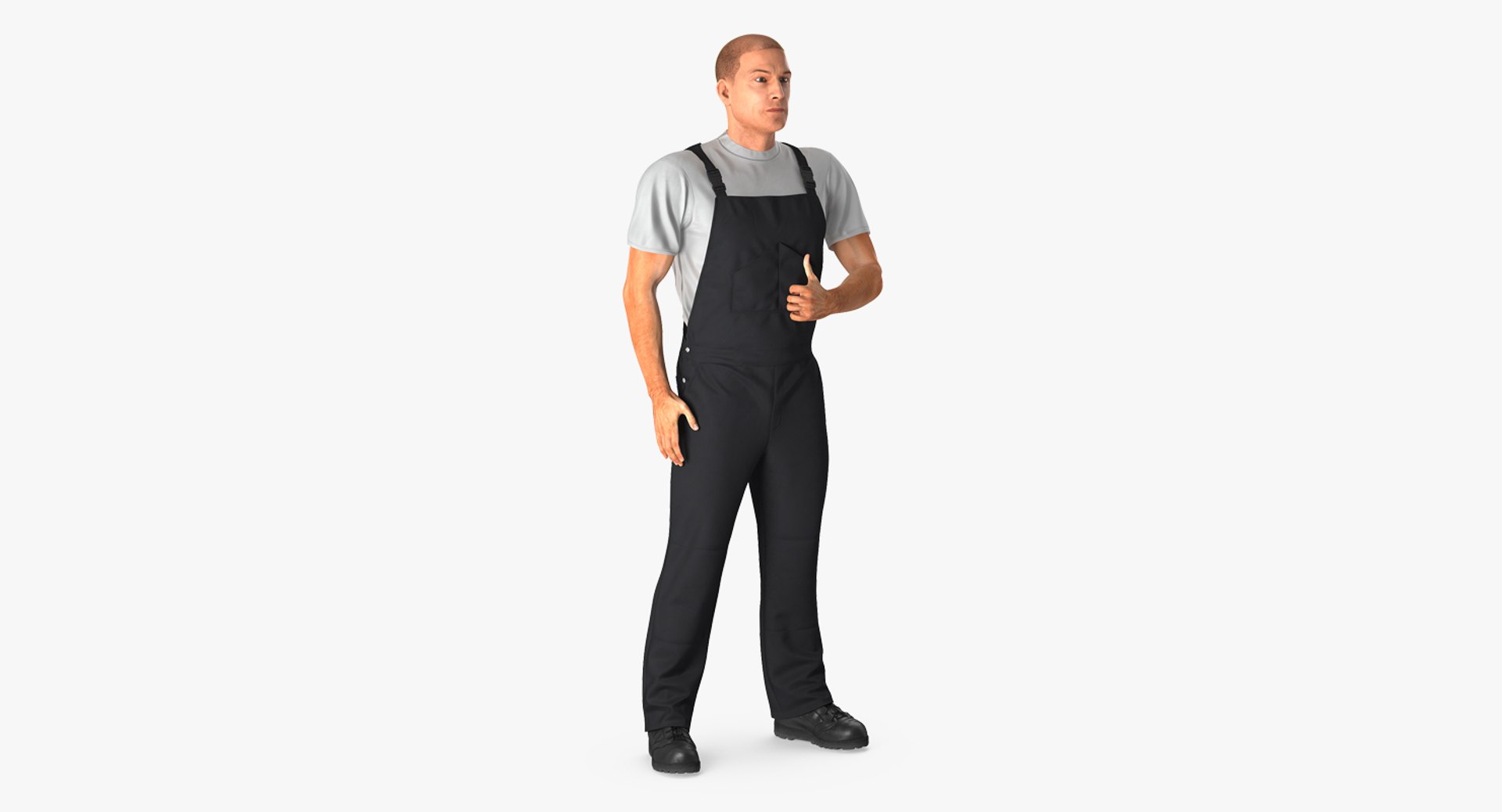 Worker Wearing Black Overalls Suit Rigged 3D model preview