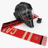 Canada Hockey Fan Scarf with Goalie Mask and Pucks Fur