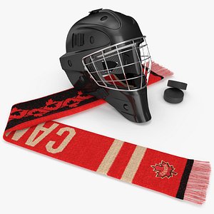 Canada Hockey Fan Scarf with Goalie Mask and Pucks Fur