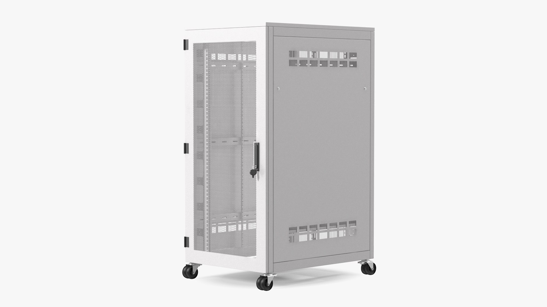 Floor Standing Rack Cabinet 27U White Empty 3D model preview