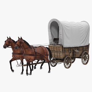 Covered Wagon with Horses fur 3D model