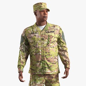 African-American US Army Soldier Camofluage Fur Rigged 3D Model