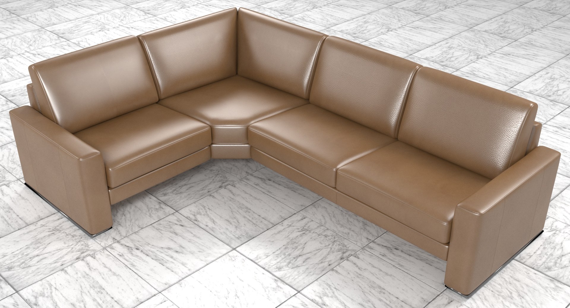 模块化棕色皮革织物转角 4 人沙发3d模型