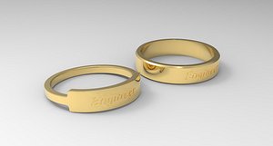 Engineer Couple Ring Gold 3D