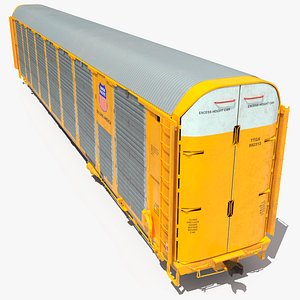 3D Union Pacific Tri Level Auto Rack Freight Car Yellow