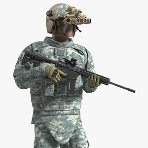 Soldier in Night Vision Goggles Grey Camo Walking 3D