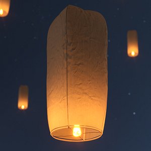 3D Lighting Paper Sky Lantern Oval Shape White model