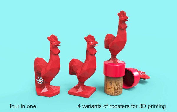 3d 4 variants roosters printing