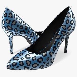 3D Blue Leopard Heels