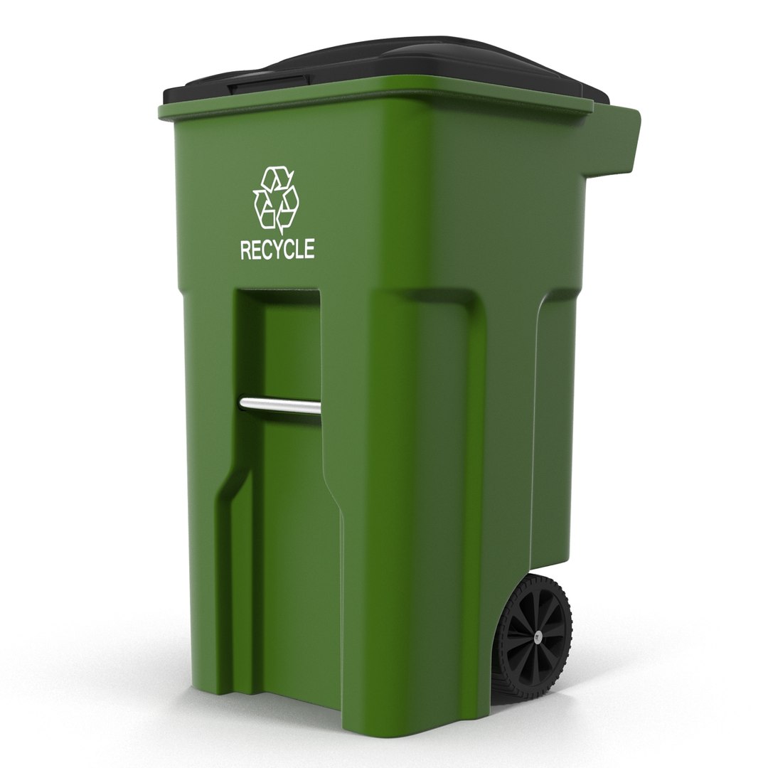 Wheeled Recycling Container with Lid 3D Model 3D model preview