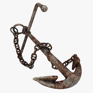 rusty admiralty anchor chain 3D model