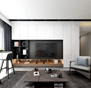 TM04-Contemporary Luxury Living Room with Dinning Room Scene by 3dmax