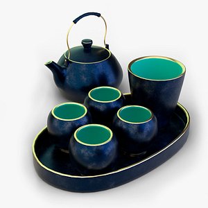 3D Japan Tea Pot set Low Poly model