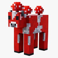 Minecraft Mushroom Cow Rigged 3D Model Game Ready 4K PBR