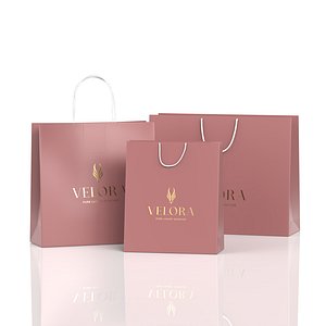 Cosmetics Paper Shopping Bag 3D Model Rope Handle Retail Bag Set 3 Sizes 3D model