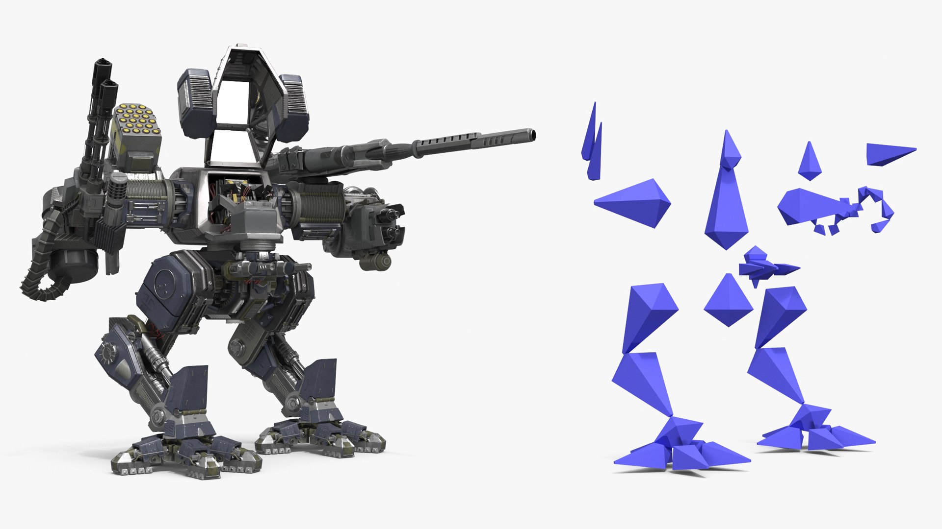 Assault-Class War Mech Heavy Weapon Loadout Rigged 3D model preview