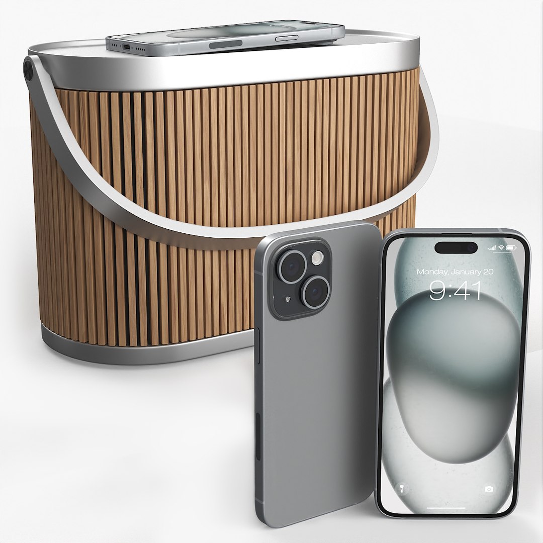 Speaker with Wireless Charging Light Wood 3D model preview