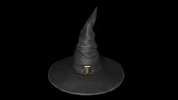 Old Black leather witch hat with removable strap