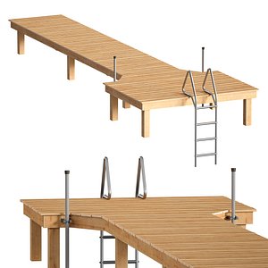 3D model Wooden pier river dock pontoon