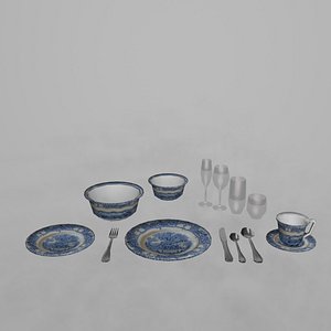 Blue Mountain Low Poly Dining set 3D model