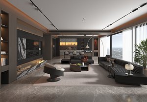 Living Room and Kitchen Scene 5 3D model