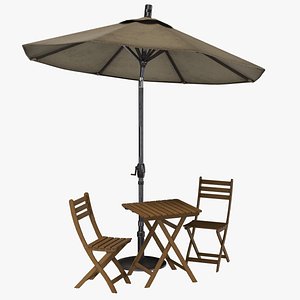 3D model chair table with umbrella