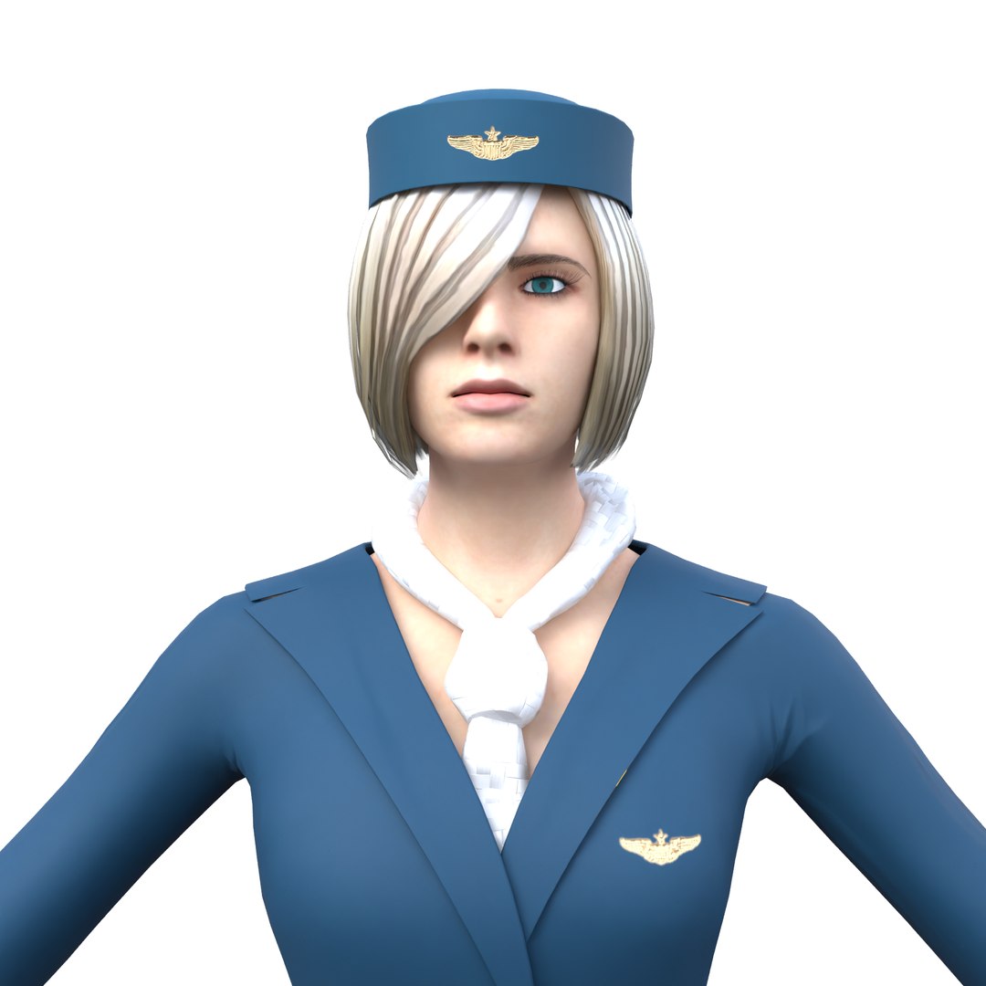 Flight Attendant Female 3D Model Cabin Crew Airline Stewardess Uniform Low Poly PBR model https://p.turbosquid.com/ts-thumb/2a/qzGb05/Bh/image4/png/1779979866/1920x1080/fit_q87/cd33f9d79da65263be560b9cf6da85fd24a64051/image4.jpg