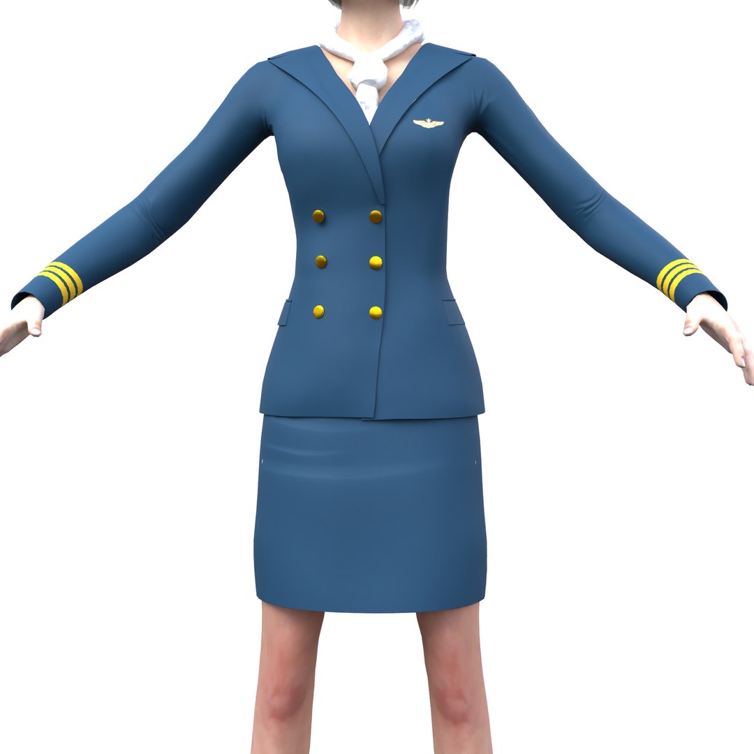 Flight Attendant Female 3D Model Cabin Crew Airline Stewardess Uniform Low Poly PBR model https://p.turbosquid.com/ts-thumb/2a/qzGb05/HC/image5/png/1779979867/1920x1080/fit_q87/f6797e099c315466d712f51c3b138690f056045b/image5.jpg