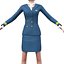 Modello 3D di assistente di volo femminile, personale di cabina, hostess di linea, uniforme, low poly, PBR