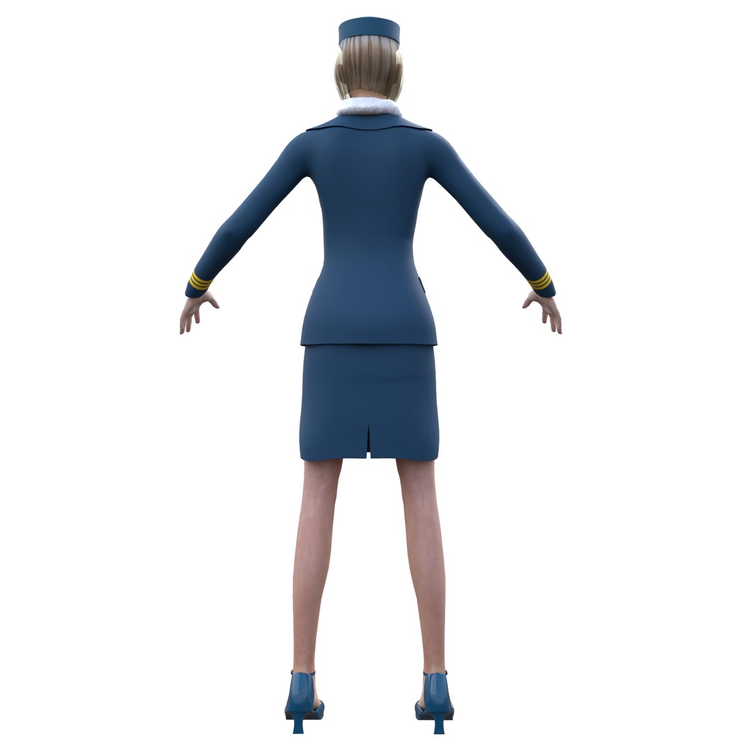 Flight Attendant Female 3D Model Cabin Crew Airline Stewardess Uniform Low Poly PBR model https://p.turbosquid.com/ts-thumb/2a/qzGb05/eS/image3/png/1779979865/1920x1080/fit_q87/25c9fd1e345e81a1dfe9b52898b9f3c4c8c2a017/image3.jpg