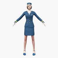 Flight Attendant Female 3D Model Cabin Crew Airline Stewardess Uniform Low Poly PBR