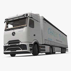 Mercedes eActros 600 Long Haul Semi With Trailer White Rigged for Maya