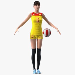 3D Young Chinese Woman Volleyball Player Rigged