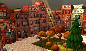 3d model constructor cartoon buildings street