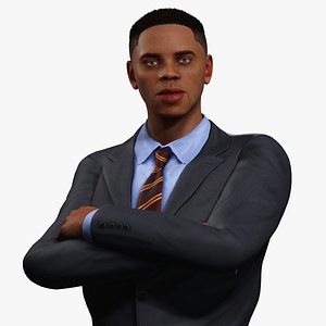 Realistic Black Male 3D Character in Suit Rigged African Male Business Suit