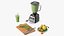 Blender with Green Smoothie and Fruits Black