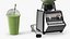Blender with Green Smoothie and Fruits Black