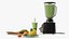 Blender with Green Smoothie and Fruits Black
