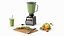 Blender with Green Smoothie and Fruits Black