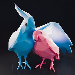 3D Parrot Pair Low Poly