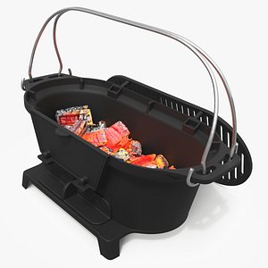Open Cast Iron Grill with Burning Coals