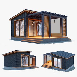 3D model Pavilion with terrace and pergola