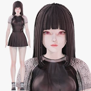 Emo Clothing 0002 - UE5 - Unity - Blender - Animated - Realistic Female Character