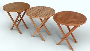 3D Folding Wooden Round Table 3 Color Variants